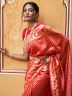 Janasya Red Paithani Silk Woven Ethnic Motifs Paithani Silk Saree | Grocsy