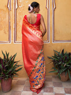 Janasya Red Paithani Silk Woven Ethnic Motifs Paithani Silk Saree | Grocsy