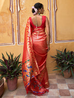 Janasya Red Paithani Silk Woven Ethnic Motifs Paithani Silk Saree | Grocsy