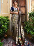 Janasya Navy Blue Paithani Silk Woven Ethnic Motifs Paithani Silk Saree | Grocsy