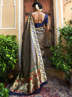 Janasya Navy Blue Paithani Silk Woven Ethnic Motifs Paithani Silk Saree | Grocsy
