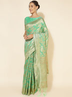 Janasya Green Chanderi Silk Floral Woven Design Saree | Grocsy