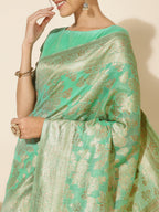 Janasya Green Chanderi Silk Floral Woven Design Saree | Grocsy