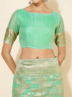 Janasya Green Chanderi Silk Floral Woven Design Saree | Grocsy