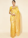 Janasya Yellow Chanderi Silk Floral Woven Design Saree | Grocsy
