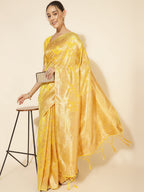 Janasya Yellow Chanderi Silk Floral Woven Design Saree | Grocsy