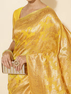 Janasya Yellow Chanderi Silk Floral Woven Design Saree | Grocsy