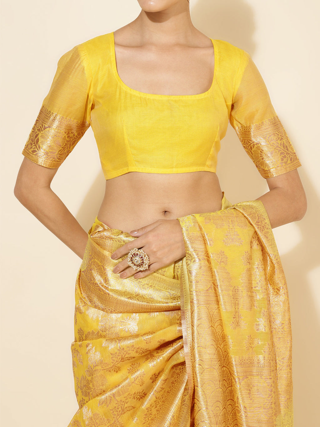 Janasya Yellow Chanderi Silk Floral Woven Design Saree | Grocsy