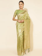 Janasya Light Green Chanderi Silk Floral Woven Design Saree | Grocsy
