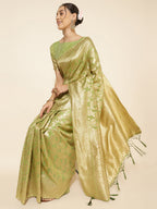 Janasya Light Green Chanderi Silk Floral Woven Design Saree | Grocsy