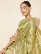 Janasya Light Green Chanderi Silk Floral Woven Design Saree | Grocsy