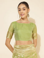 Janasya Light Green Chanderi Silk Floral Woven Design Saree | Grocsy