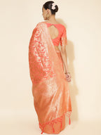 Janasya Peach Chanderi Silk Floral Woven Design Saree | Grocsy
