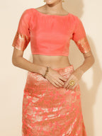 Janasya Peach Chanderi Silk Floral Woven Design Saree | Grocsy