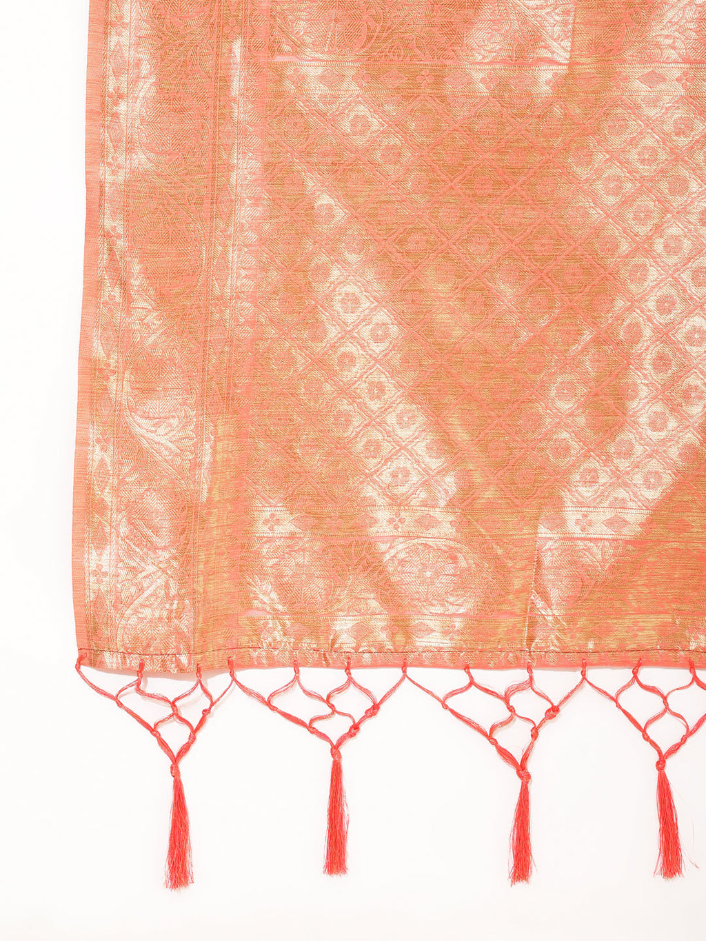 Janasya Peach Chanderi Silk Floral Woven Design Saree | Grocsy