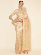 Janasya Cream Chanderi Silk Ethnic Motifs Woven Design Saree | Grocsy