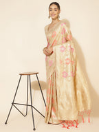 Janasya Cream Chanderi Silk Ethnic Motifs Woven Design Saree | Grocsy