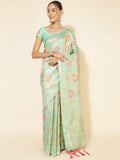 Janasya Sea Green Chanderi Silk Ethnic Motifs Woven Design Saree | Grocsy