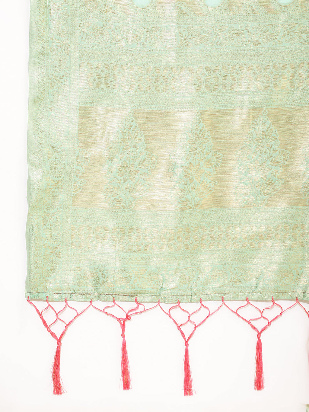 Janasya Sea Green Chanderi Silk Ethnic Motifs Woven Design Saree | Grocsy