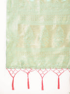 Janasya Sea Green Chanderi Silk Ethnic Motifs Woven Design Saree | Grocsy