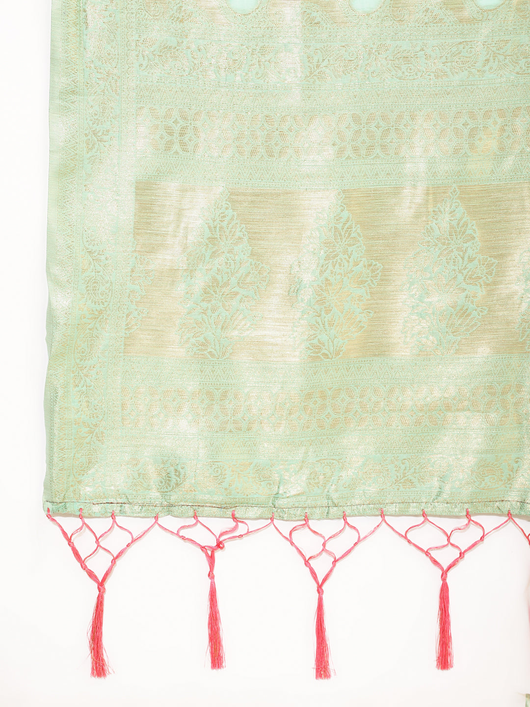 Janasya Sea Green Chanderi Silk Ethnic Motifs Woven Design Saree | Grocsy