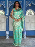 Janasya Sea Green Chanderi Silk Floral Woven Design Saree | Grocsy