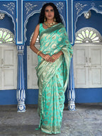 Janasya Sea Green Chanderi Silk Floral Woven Design Saree | Grocsy