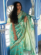 Janasya Sea Green Chanderi Silk Floral Woven Design Saree | Grocsy