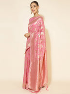 Janasya Pink Chanderi Silk Floral Woven Design Saree | Grocsy