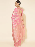 Janasya Pink Chanderi Silk Floral Woven Design Saree | Grocsy