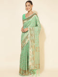 Janasya Light Green Chanderi Silk Floral Woven Design Saree | Grocsy