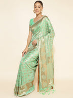 Janasya Light Green Chanderi Silk Floral Woven Design Saree | Grocsy