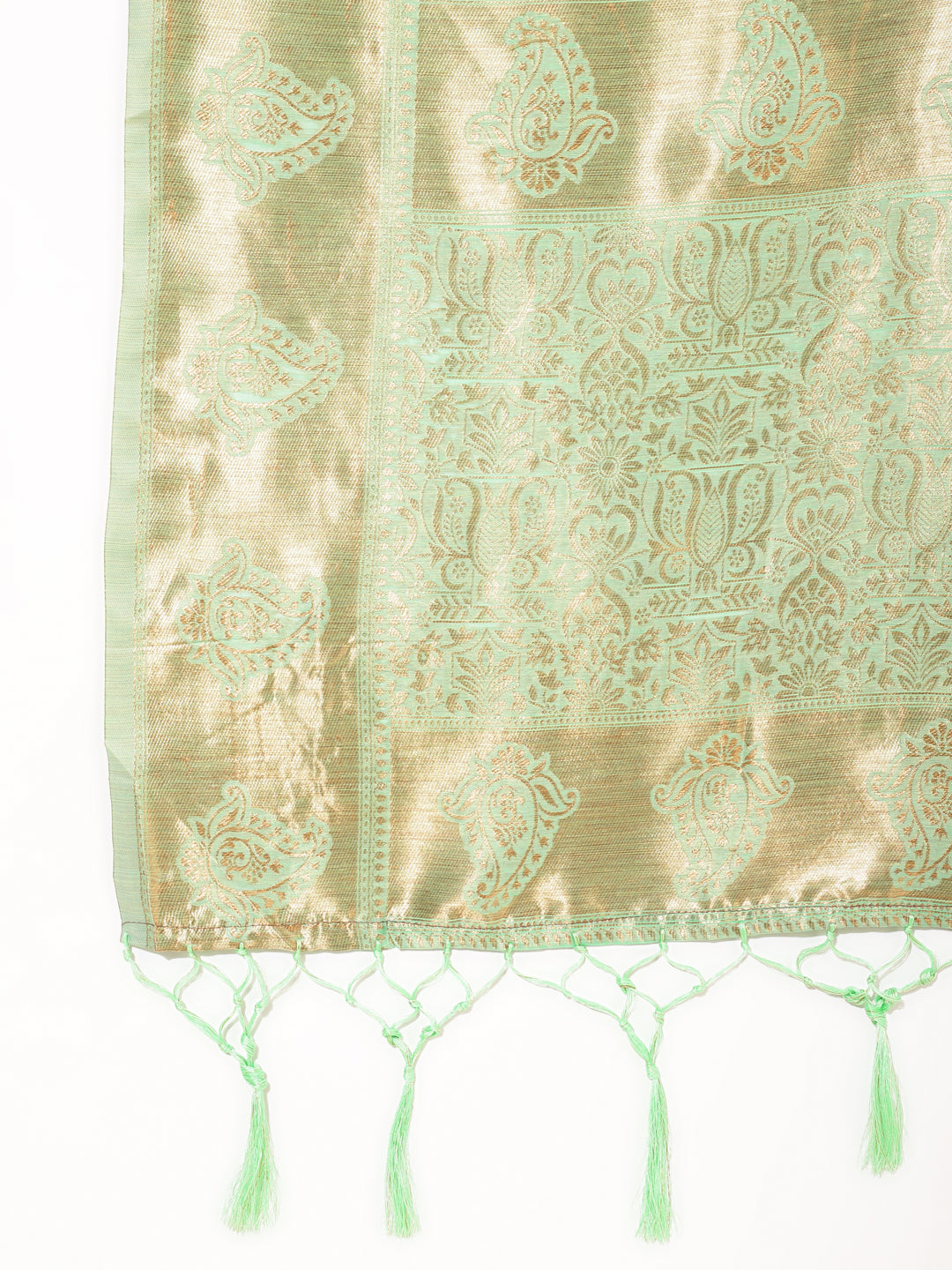 Janasya Light Green Chanderi Silk Floral Woven Design Saree | Grocsy