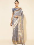 Janasya Grey Chanderi Silk Woven Ethnic Motifs Chanderi Silk Saree | Grocsy