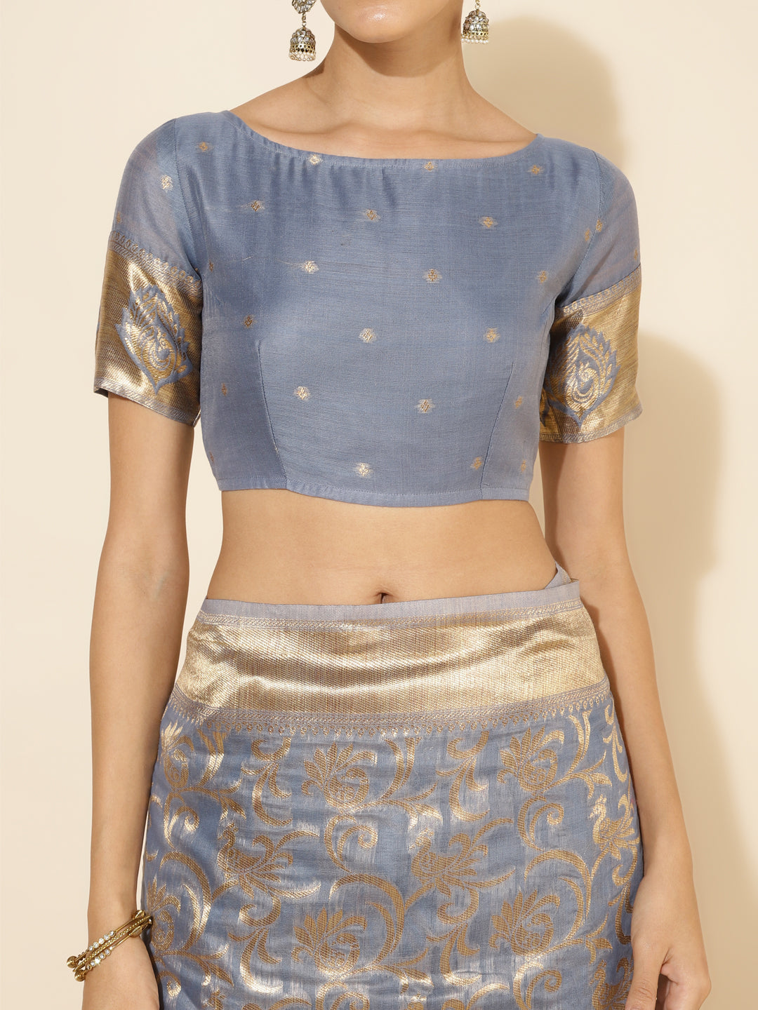 Janasya Grey Chanderi Silk Woven Ethnic Motifs Chanderi Silk Saree | Grocsy