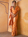 Janasya Yellow Organza Woven Ethnic Motifs Kanjeevaram Saree | Grocsy