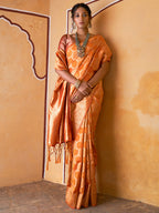 Janasya Yellow Organza Woven Ethnic Motifs Kanjeevaram Saree | Grocsy