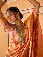 Janasya Yellow Organza Woven Ethnic Motifs Kanjeevaram Saree | Grocsy