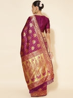 Janasya Wine Banarasi Silk Woven Ethnic Motifs Banarasi Silk Saree | Grocsy