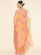 Janasya Peach Chanderi Silk Ethnic Motifs Woven Design Saree | Grocsy