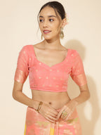 Janasya Peach Chanderi Silk Ethnic Motifs Woven Design Saree | Grocsy