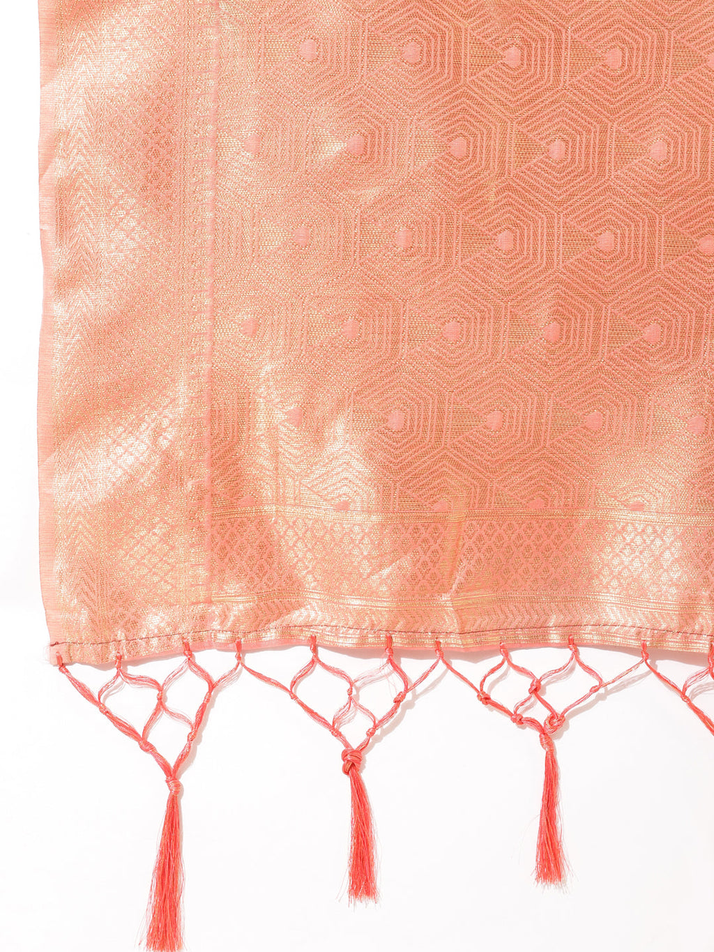 Janasya Peach Chanderi Silk Ethnic Motifs Woven Design Saree | Grocsy
