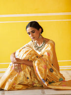 Janasya Cream Banarasi Silk Woven Floral Design Banarasi Saree | Grocsy