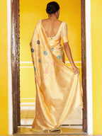 Janasya Cream Banarasi Silk Woven Floral Design Banarasi Saree | Grocsy