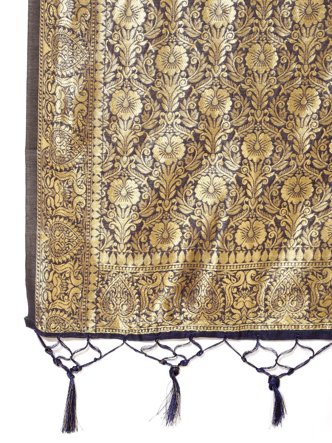 Janasya Navy Blue Chanderi Silk Woven Geometric Chanderi Silk Saree | Grocsy