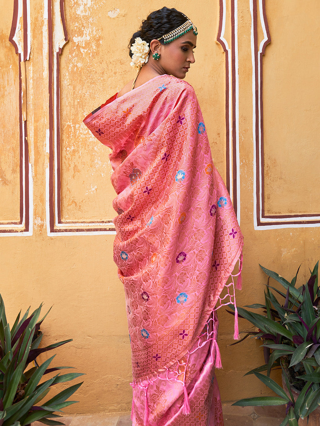 Janasya Light Pink Chanderi Silk Woven Jaal Motif Woven Design Saree | Grocsy