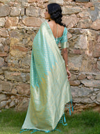 Janasya Sea Green Chanderi Silk Paisley Woven Design Saree | Grocsy