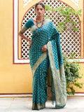 Janasya Teal Green Banarasi Silk Woven Ethnic Motifs Woven Design Saree | Grocsy