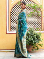 Janasya Teal Green Banarasi Silk Woven Ethnic Motifs Woven Design Saree | Grocsy