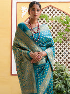 Janasya Teal Green Banarasi Silk Woven Ethnic Motifs Woven Design Saree | Grocsy